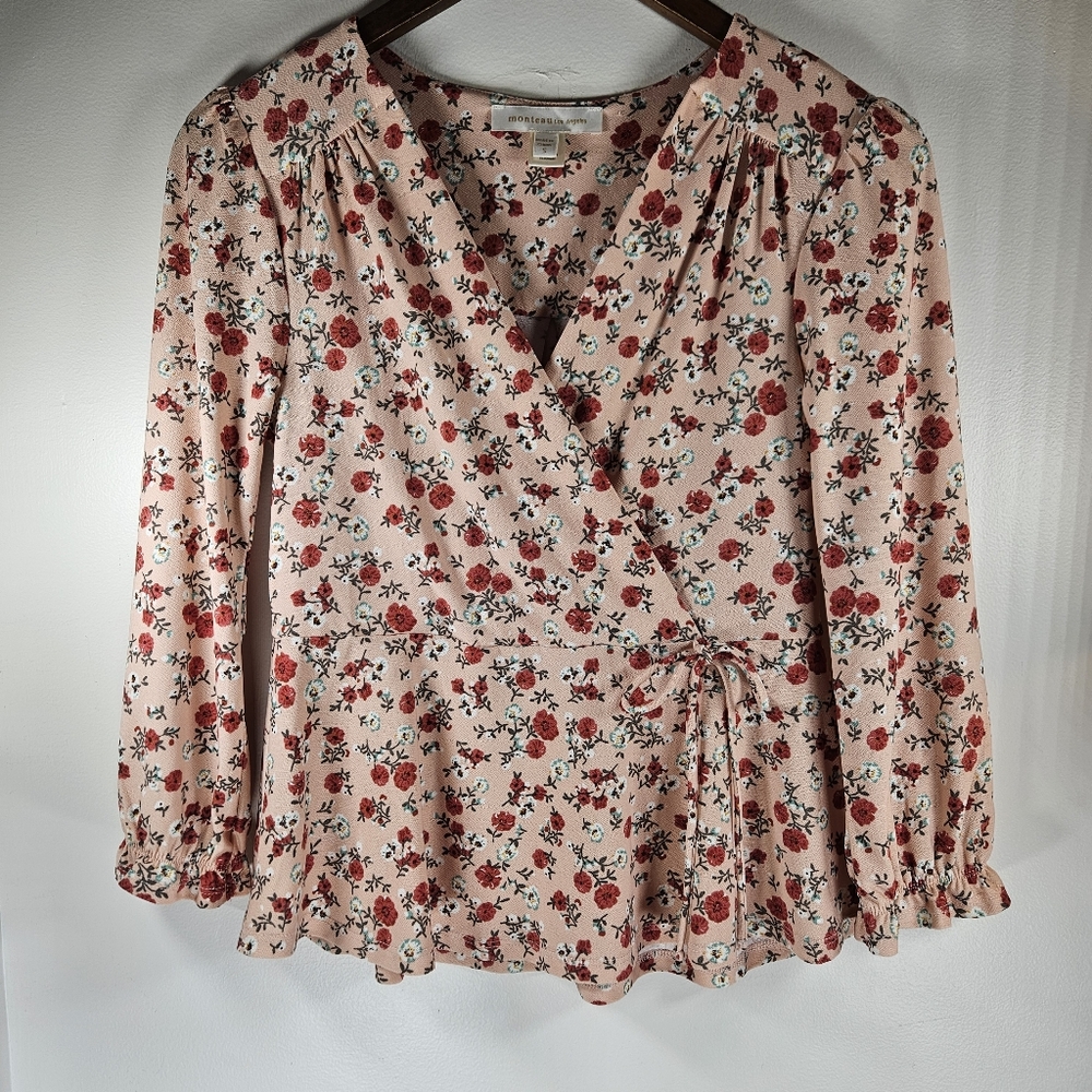 Monteau Pink Floral Wrap Blouse